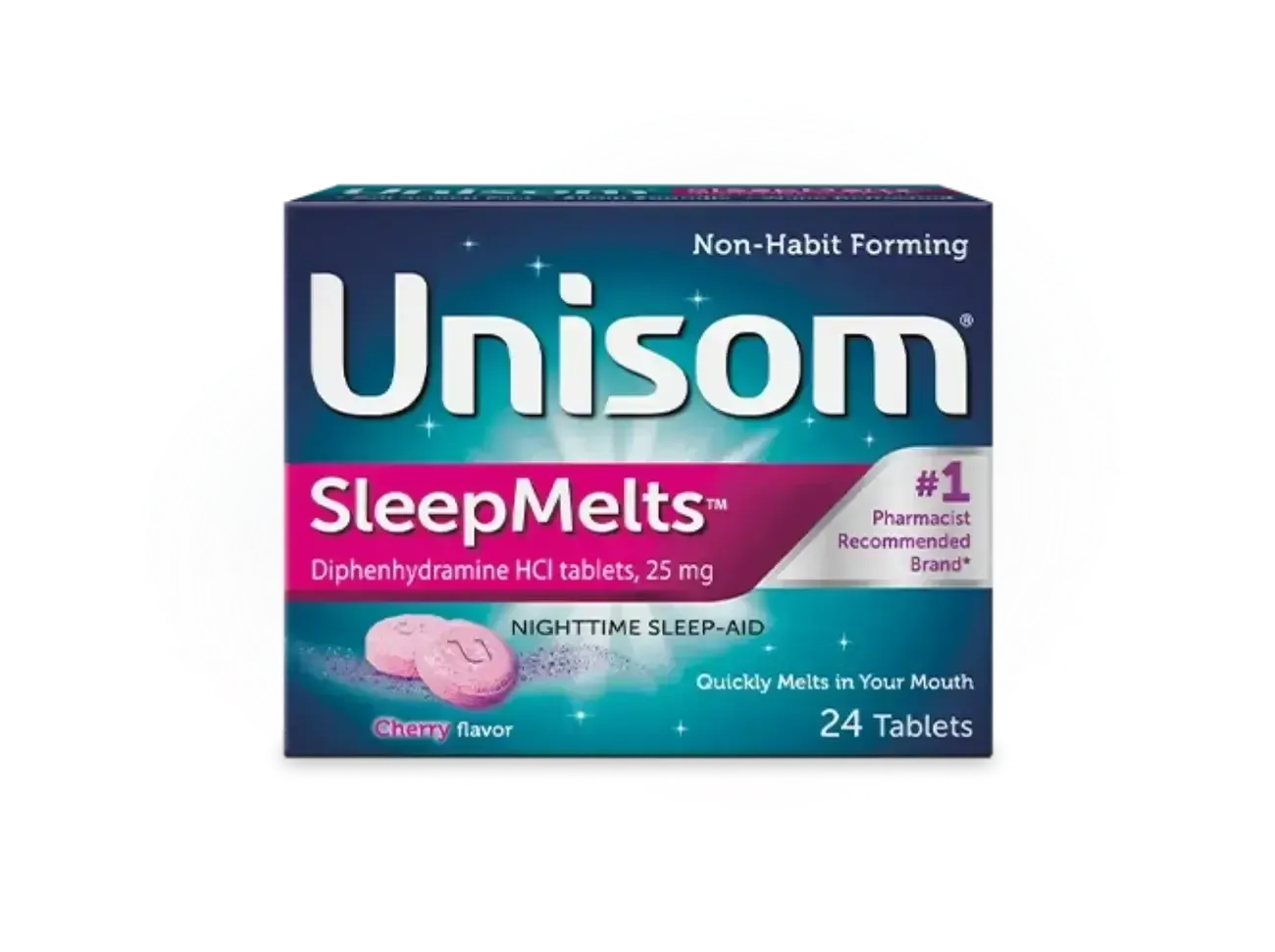 Front of Unisom® SleepMelts® Cherry Flavored Dissolvable Tablets Pack