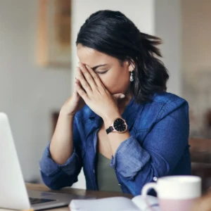 Woman with sleep issues struggling with concentration