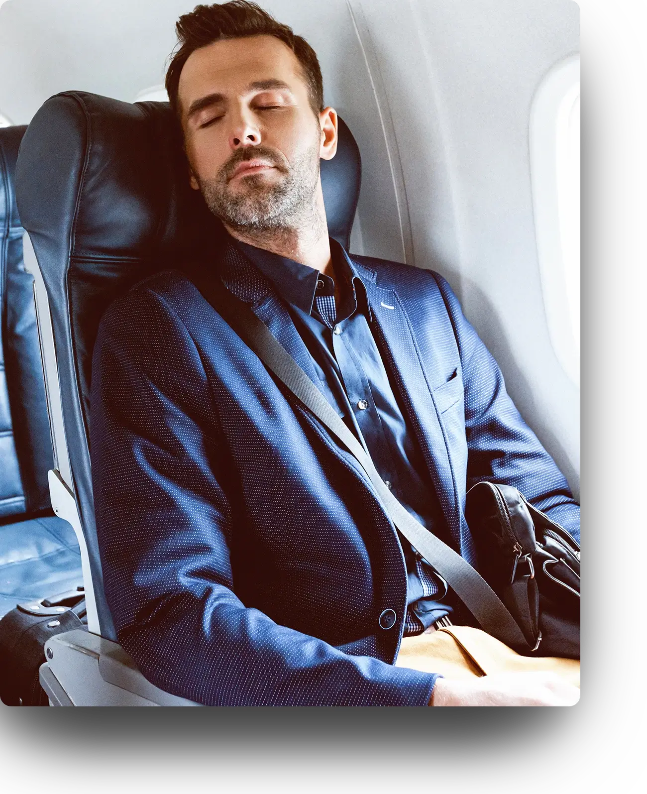 a jet lag man on a flight