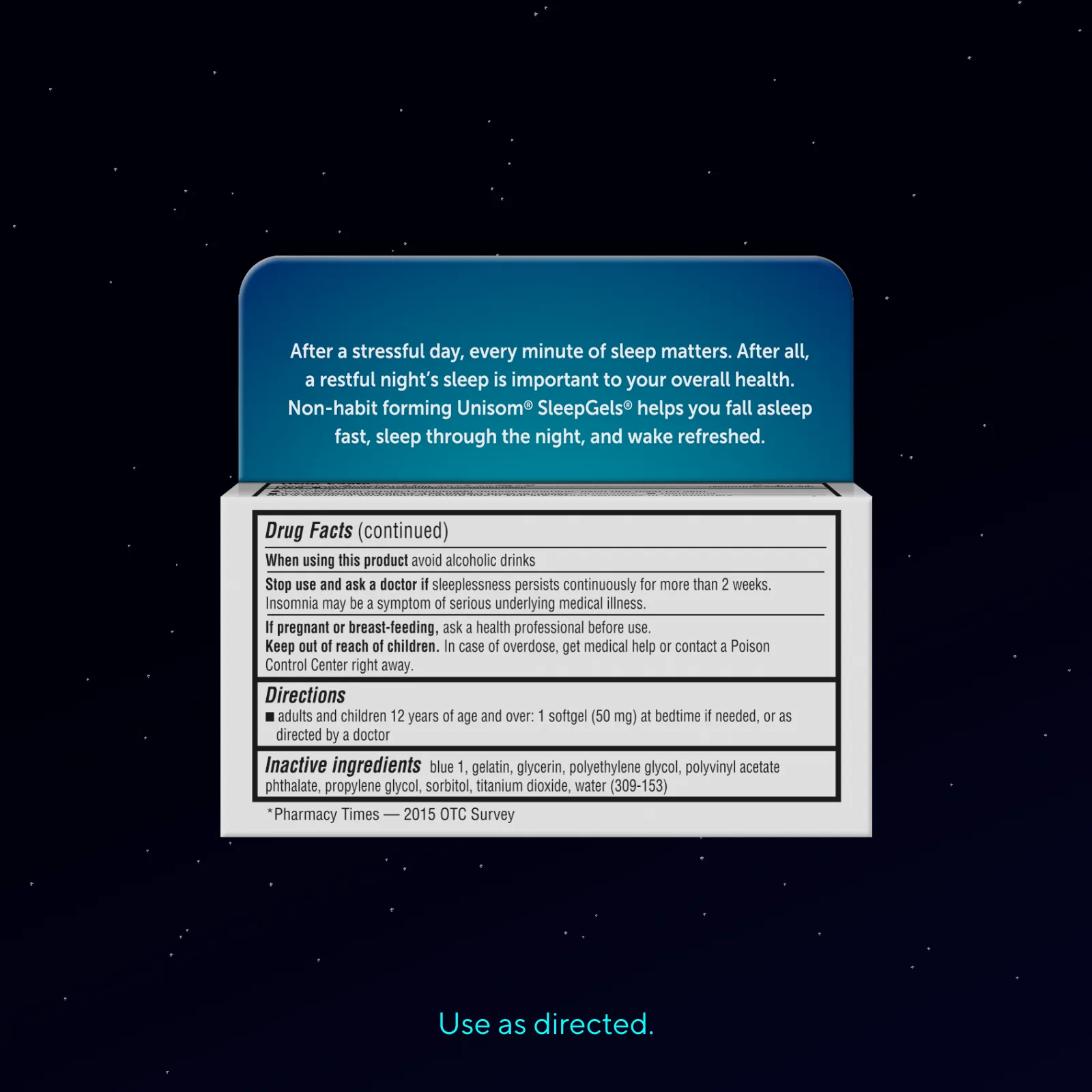 Back of Unisom® SleepGels® Pack and Bottle