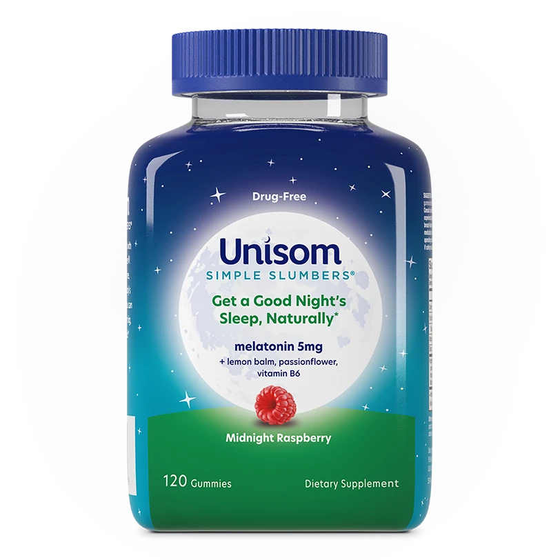 Front of Unisom Simple Slumbers® Midnight Raspberry Flavored Gummies Bottle