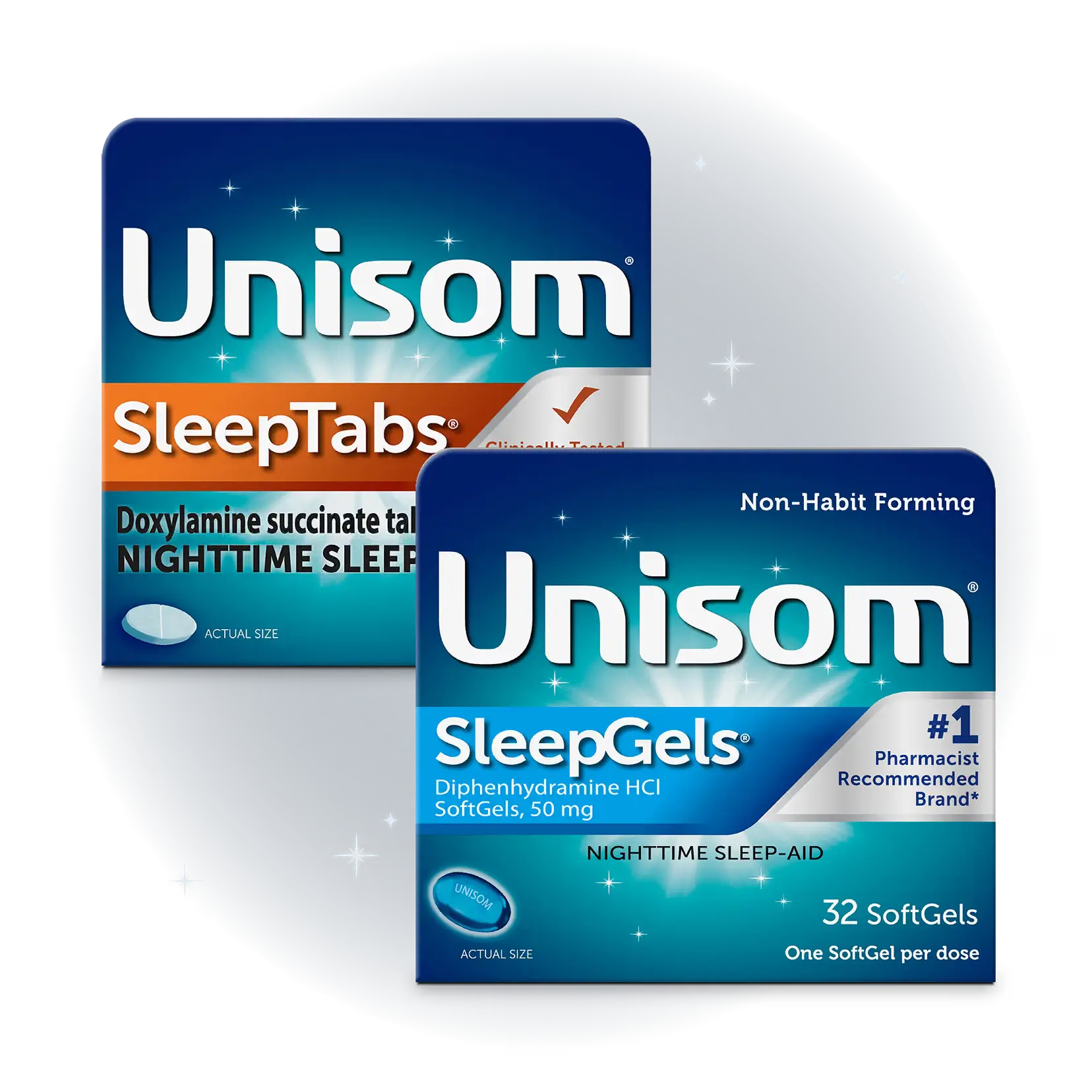 Variety of Unisom® OTC medicinal products for a better night's sleep.